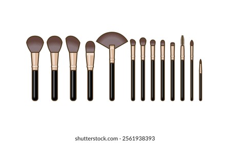 A variety of makeup brushes. Different types of face brush (facial brush)