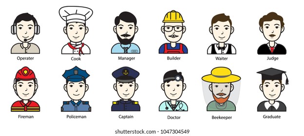 Variety male carrier occupation. Male colorful simple and effective icons. Vector illustration.