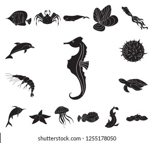 Silhouettes Fish Sea Animals Isolated Black Stock Vector (Royalty Free ...