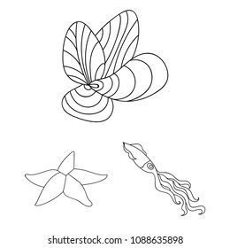 A variety of marine animals outline icons in set collection for design. Fish and shellfish vector symbol stock web illustration.