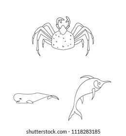 A variety of marine animals outline icons in set collection for design. Fish and shellfish vector symbol stock web illustration.