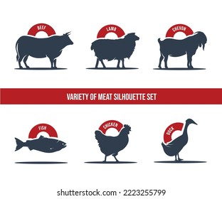 Variety of meat silhouette set
