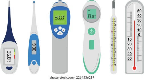 Variety of medical thermometers, vector illustration