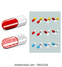 Variety of medicine caplets