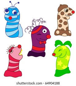Variety of monsters illustrated from the shape of a sock.