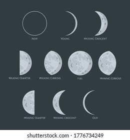 Variety of moon phases set