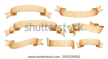 Variety of parchment ribbons in different orientations. Blank vintage paper, perfect for historical or fantasy themes. Vector cartoon illustration