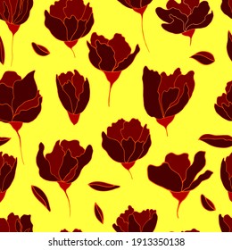 Variety of pink trendy colors. Vector  for web, applications and print. Elegant feminine round shape of floral flowers buds isolated. Garden, botanical, minimalistic floral seamless pattern.