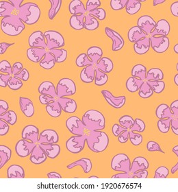 Variety of pink trendy colors. Vector illustration for web, applications and print. Elegant feminine round shape of floral flowers buds isolated. Garden, minimalistic floral seamless pattern.