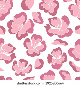 Variety of pink trendy colors. Vector illustration for web, applications and print. Elegant feminine round shape of floral flowers buds isolated. Garden, minimalistic floral seamless pattern.