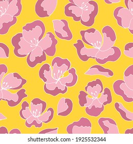 Variety of pink trendy colors. Vector illustration for web, applications and print. Elegant feminine round shape of floral flowers buds isolated. Garden, minimalistic floral seamless pattern.