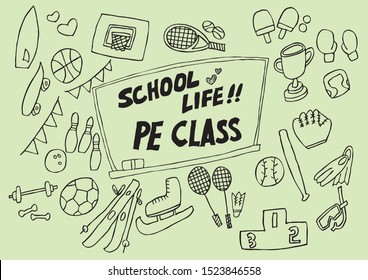 a variety of props necessary to express physical education classes.
vector illustration.