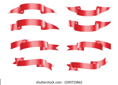 A variety of red ribbons all in one set on the White Background