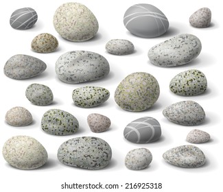 The Variety  Of Rocks Isolated  On White.