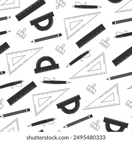 Variety of Rulers Seamless Pattern in black and white colors