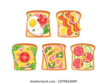 Variety Of Sandwiches Including Classic Fillings Like Ham, Cheese And Tomato, As Well As Vegetables, Lettuce And Sausage