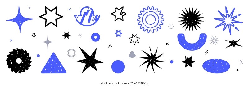 Una variedad de figuras y formas de garabatos. Conjunto de vector dibujado a mano.
