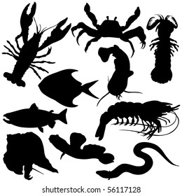 Variety of  Sea Food Silhouettes.