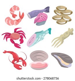 A variety of seafood vector illustration set.