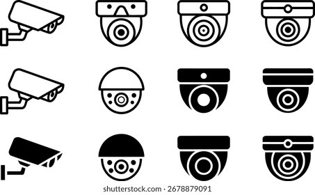Variedad de los iconos de la cámara de seguridad en diferentes estilos