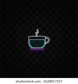 Variety set of coffee cups. neon style. Black coffee, cappuccino, espresso, latte, macchiatto, mocha, cocoa top view..