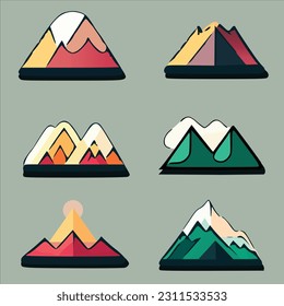 Una variedad de dibujos a mano, línea simple de montaña con estilo mínimo
