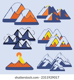 A variety set of hand drawing, simple line of mountain in minimal style
