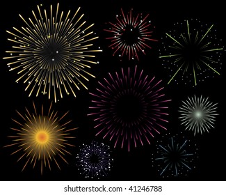 Variety of seven firework explosion vectors