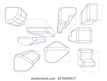 A variety of shapes in a 1-point perspective with displaying the multiple rounding principle