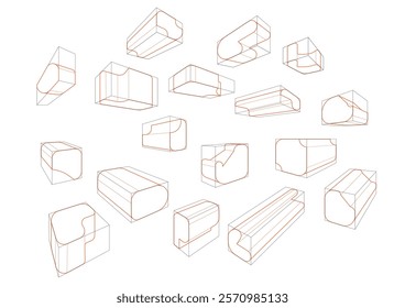 A variety of shapes in a 2-point perspective with displaying the single rounding principle