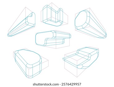 A variety of shapes in a 2-point perspective with displaying the multiple rounding principle