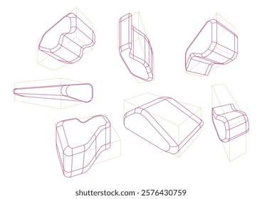 A variety of shapes in a 2-point perspective with displaying the multiple rounding principle and a different vanishing point