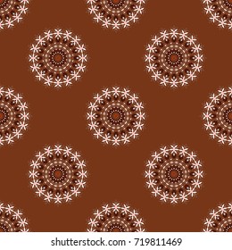 A variety of shapes and floral elements. Seamless pattern abstract mandalas in brown, gray and white colors. Vector sketch. For desktop, Wallpaper for, trance, meditation, serene paints combinations.