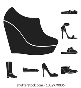 A variety of shoes black icons in set collection for design. Boot, sneakers vector symbol stock web illustration.
