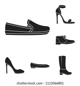 A variety of shoes black icons in set collection for design. Boot, sneakers vector symbol stock web illustration.
