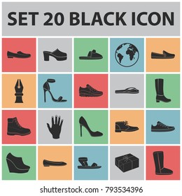 A variety of shoes black icons in set collection for design. Boot, sneakers vector symbol stock web illustration.