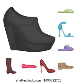 A variety of shoes cartoon icons in set collection for design. Boot, sneakers vector symbol stock web illustration.