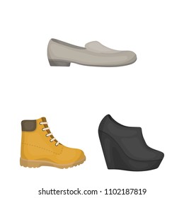 A variety of shoes cartoon icons in set collection for design. Boot, sneakers vector symbol stock web illustration.