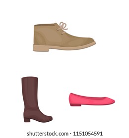A variety of shoes cartoon icons in set collection for design. Boot, sneakers vector symbol stock web illustration.