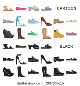 A variety of shoes cartoon icons in set collection for design. Boot, sneakers vector symbol stock web illustration.