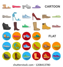 A variety of shoes cartoon icons in set collection for design. Boot, sneakers vector symbol stock web illustration.