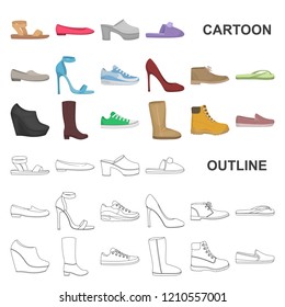 A variety of shoes cartoon icons in set collection for design. Boot, sneakers vector symbol stock web illustration.