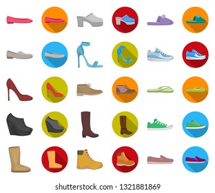 A variety of shoes cartoon,flat icons in set collection for design. Boot, sneakers vector symbol stock web illustration.