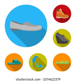 A variety of shoes flat icons in set collection for design. Boot, sneakers vector symbol stock web illustration.