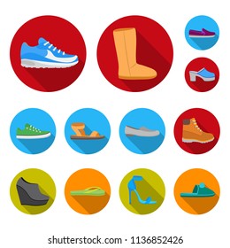 A variety of shoes flat icons in set collection for design. Boot, sneakers vector symbol stock web illustration.