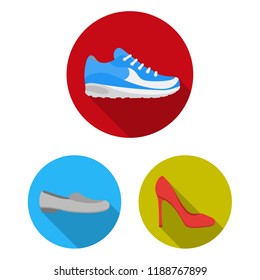 A variety of shoes flat icons in set collection for design. Boot, sneakers vector symbol stock web illustration.