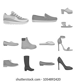 A variety of shoes monochrome icons in set collection for design. Boot, sneakers vector symbol stock web illustration.