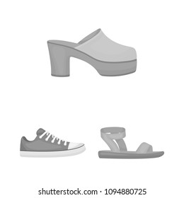 A variety of shoes monochrome icons in set collection for design. Boot, sneakers vector symbol stock web illustration.