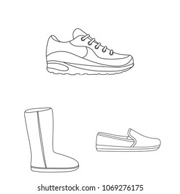 A variety of shoes outline icons in set collection for design. Boot, sneakers vector symbol stock web illustration.