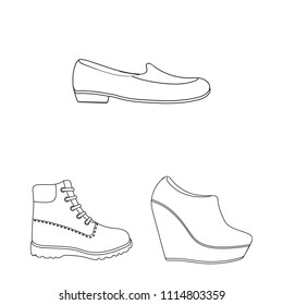 A variety of shoes outline icons in set collection for design. Boot, sneakers vector symbol stock web illustration.